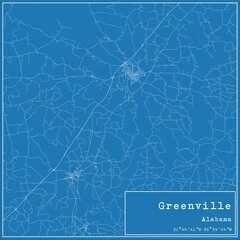 Blueprint US city map of Greenville, Alabama.