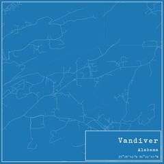 Blueprint US city map of Vandiver, Alabama.