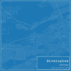 Blueprint US city map of Birmingham, Alabama.