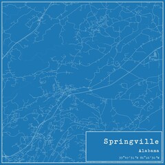 Blueprint US city map of Springville, Alabama.