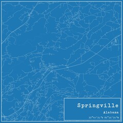 Blueprint US city map of Springville, Alabama.