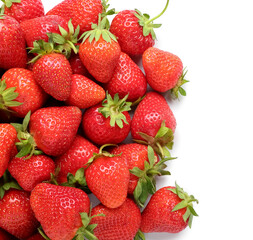 Many fresh strawberries on white background