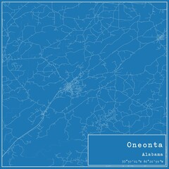 Blueprint US city map of Oneonta, Alabama.