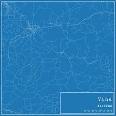 Blueprint US city map of Vina, Alabama.