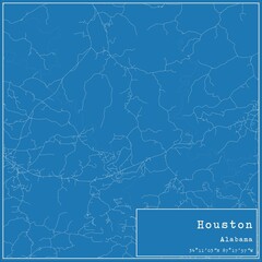 Blueprint US city map of Houston, Alabama.