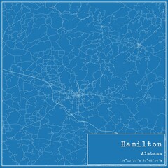 Blueprint US city map of Hamilton, Alabama.