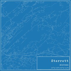 Blueprint US city map of Sterrett, Alabama.