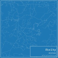Blueprint US city map of Shelby, Alabama.