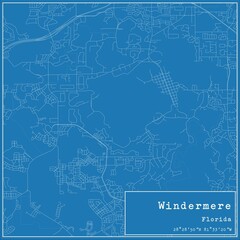 Blueprint US city map of Windermere, Florida.