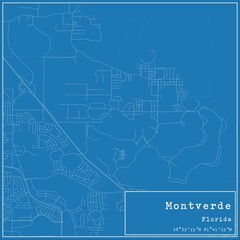 Blueprint US city map of Montverde, Florida.