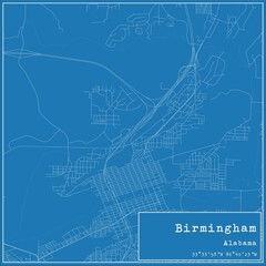 Blueprint US city map of Birmingham, Alabama.