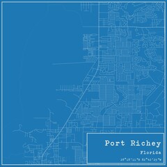 Blueprint US city map of Port Richey, Florida.