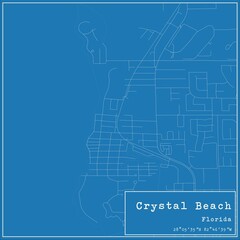 Blueprint US city map of Crystal Beach, Florida.
