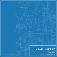 Blueprint US city map of Palm Harbor, Florida.