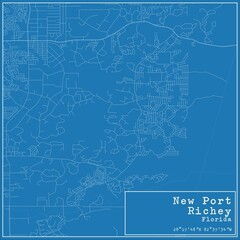 Blueprint US city map of New Port Richey, Florida.