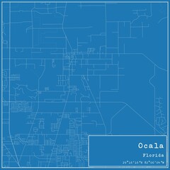Blueprint US city map of Ocala, Florida.