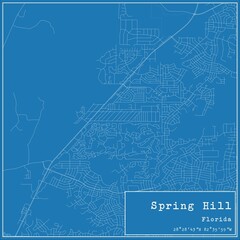 Blueprint US city map of Spring Hill, Florida.