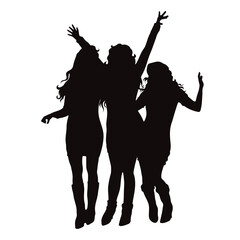 Vector silhouettes of group of women on white background. - 611965287
