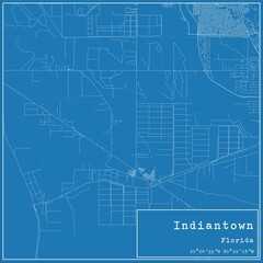 Blueprint US city map of Indiantown, Florida.