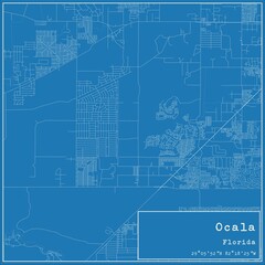 Blueprint US city map of Ocala, Florida.
