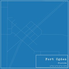 Blueprint US city map of Fort Ogden, Florida.