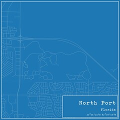 Blueprint US city map of North Port, Florida.