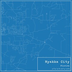 Blueprint US city map of Myakka City, Florida.