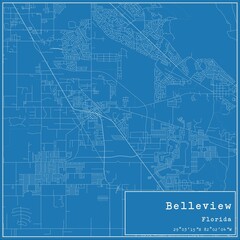 Blueprint US city map of Belleview, Florida.