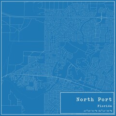 Blueprint US city map of North Port, Florida.