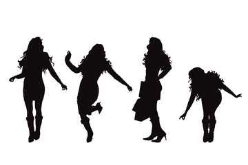 Set of vector silhouettes of women on white background.