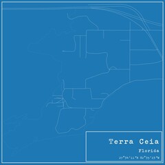 Blueprint US city map of Terra Ceia, Florida.