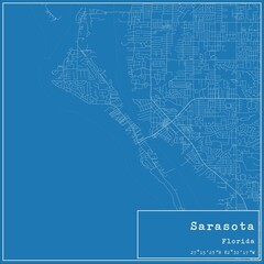 Blueprint US city map of Sarasota, Florida.