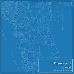 Blueprint US city map of Sarasota, Florida.