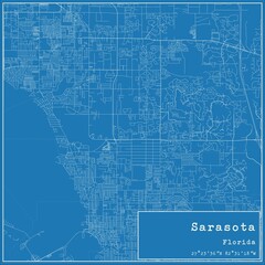 Blueprint US city map of Sarasota, Florida.