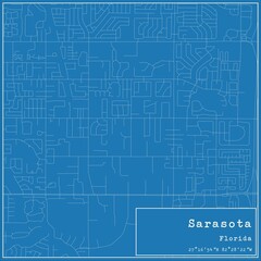 Blueprint US city map of Sarasota, Florida.