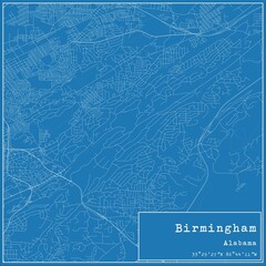 Blueprint US city map of Birmingham, Alabama.