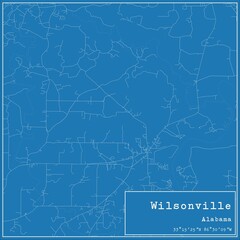 Blueprint US city map of Wilsonville, Alabama.
