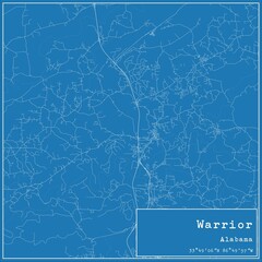 Blueprint US city map of Warrior, Alabama.