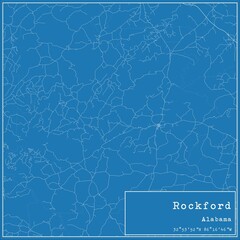Blueprint US city map of Rockford, Alabama.