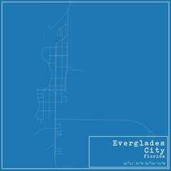 Blueprint US city map of Everglades City, Florida.