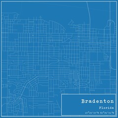 Blueprint US city map of Bradenton, Florida.