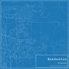Blueprint US city map of Bradenton, Florida.