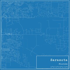 Blueprint US city map of Sarasota, Florida.