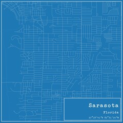 Blueprint US city map of Sarasota, Florida.
