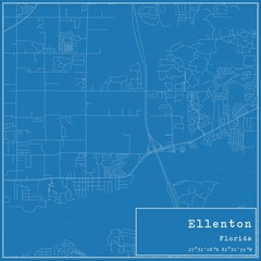 Blueprint US city map of Ellenton, Florida.