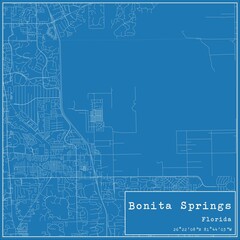 Blueprint US city map of Bonita Springs, Florida.
