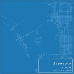 Blueprint US city map of Sarasota, Florida.