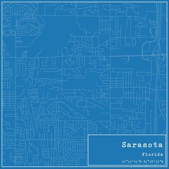 Blueprint US city map of Sarasota, Florida.