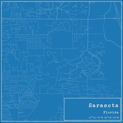 Blueprint US city map of Sarasota, Florida.