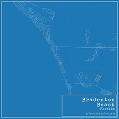 Blueprint US city map of Bradenton Beach, Florida.